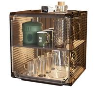 yeeplant Armoire de rangement pour tasses, étagère de bureau empilable, panneaux transparents haut de gamme, étagères réglables, esthétique, pour la vaisselle dans le salon ou le bureau