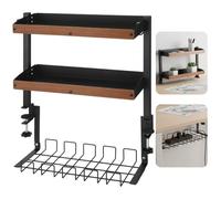 yeeplant Étagère de Bureau 3 Niveaux à Pince, Organiseur réglable au-Dessus et sous Le Bureau, Structure métallique, Plateaux Effet Bois, Support pour multiprise, pour Bureau Maison et Gaming