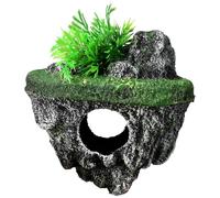 yeeplant Grotte de poisson flottante - Décoration d'aquarium suspendue avec plantes aquatiques - Grotte de poisson en résine - Roche créative pour aquarium - Avatar gris et noir