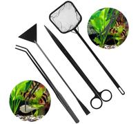 yeeplant Kit essentiel de 4 pièces comprenant des ciseaux incurvés, une pince à épiler, une spatule à sable et un filet à poisson pour l'entretien de l'aquarium
