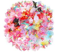 yeeplant Lot de 100 nœuds assortis pour petits animaux de compagnie, chiens, chats, lapins, fêtes de toilettage quotidien, nœuds à pois de couleurs mélangées avec bandes élastiques, matériau acrylique