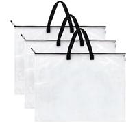 yeeplant Lot de 3 grands sacs de rangement en maille transparente, fermeture éclair avec cordon de serrage, deux poignées noires, parfaits pour organiser des œuvres d'art, des carnets de croquis et de