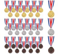 yeeplant Lot de 36 médailles en métal pour compétitions, sports, fêtes, première deuxième troisième place, rubans de cou avec 2 médailles de récompense dorées, bronze et argent