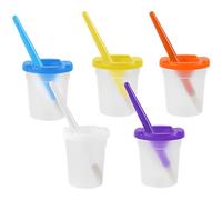 yeeplant Lot de 5 pots de peinture sans fuite avec couvercles, plus 5 pinceaux ronds, multicolore, ensemble de peinture pour enfants, sans désordre, pour projets scolaires et art à la maison
