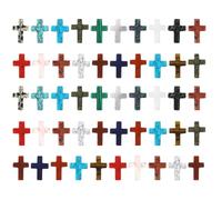 yeeplant Lot de 50 breloques en forme de croix de poche en vrac, mini croix en pierre naturelle de couleurs assorties pour bijoux à faire soi-même, pierres polies pour travaux manuels et cadeaux