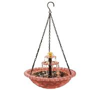 yeeplant Mangeoire et Bain pour Oiseaux Suspendu Solaire Rose, Double Fonction, 9 Buses, Effet d Eau en Cascade, Bassin 23,5 x 23,5 x 5,5 cm, chaîne réglable 40 cm, déco Jardin et terrasse