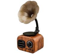 yeeplant Mini haut-parleur sans fil Gramophone rétro - Grain de bois jaune classique - Design décoratif - Multifonctionnel - Portable - 3,7 x 2,8 x 6,1 cm - Batterie 1200 mAh