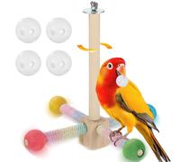 yeeplant Perchoir en bois pour petits oiseaux, support avec 4 cloches, accessoires colorés pour cage à perruches pour perroquets et perruches