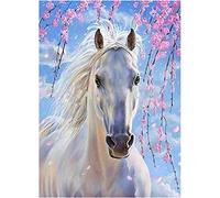 Yeerum DIY 5D Diamond Painting Cheval Fleurs De Cerisier Complet Accessoires, Animal Arbre Broderie Peinture Diamant Painting Kit Complet Point De Croix Strass Décoration De La Maison 30x40 cm