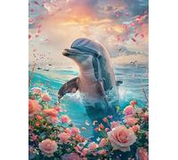Yeerum DIY 5D Diamond Painting Dauphin Complet Accessoires, Animaux Broderie Peinture Diamant Painting Kit Complet Point De Croix Cristal Strass Artisanat Décoration Murale De La Maison 30x40 cm