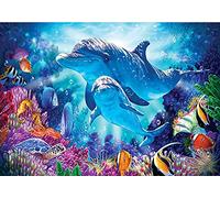Yeerum DIY 5D Diamond Painting Dauphin Corail Complet Accessoires, Océan Animal Broderie Peinture Diamant Painting Kit Complet Point De Croix Cristal Strass Décoration De La Maison 30x40 cm