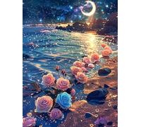 Yeerum DIY 5D Diamond Painting Des Roses Complet Accessoires, Paysage Broderie Peinture Diamant Painting Kit Complet Point De Croix Cristal Strass Artisanat Décoration Murale De La Maison 30x40 cm