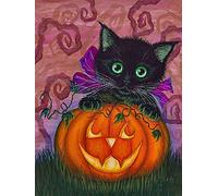 Yeerum DIY 5D Diamond Painting Halloween Chat Citrouille Complet Accessoires, Halloween Broderie Peinture Diamant Painting Kit Complet Point De Croix Cristal Strass Décoration Maison 30x40 cm
