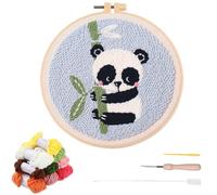 YEESAM ART Kit d'aiguilles à poinçonner avec jolis motifs panda grimpant en bambou, ensemble complet d'aiguilles à broder avec outil de cercle, facile à faire soi-même pour adultes débutants