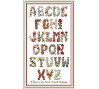 YEESAM ART Kit de broderie au point de croix estampillé pour adultes et enfants débutants, fleurs de l'alphabet anglais 11 ct, 44 × 75 cm, kit de broderie avec motifs de Noël (alphabet)