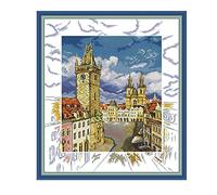 YEESAM ART Kit de broderie au point de croix estampillé pour adultes et enfants débutants Prague Square 11 ct 56 × 62 cm Kit de broderie à faire soimême avec motifs de point d'aiguille de Noël