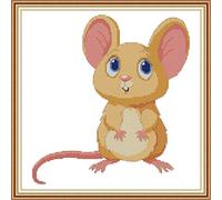 YEESAM ART Kit de broderie au point de croix estampillé pour adultes et enfants débutants, souris aux grands yeux 11 ct 40 × 40 cm à faire soi-même avec motifs de Noël (souris)