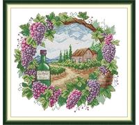YEESAM ART Kit de broderie au point de croix pré-imprimé pour adultes et débutants - Motif été dans une couronne - 11 ct - Kit de démarrage facile à coudre - Décoration d'intérieur
