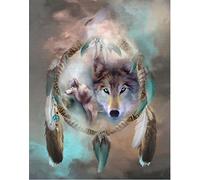 YEESAM ART Kit de peinture diamant 5D - Attrape-rêves - Trois loups - Peinture à strass à coller par numéro