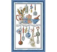 YEESAM ART Nouveau point de croix broderie - Harnais Kitchen l'article 14 ct 23 × 38 cm DIY broderie kit point de croix Blanc Toile - coudre à la main Noël Cadeaux Cross Stitch Kit