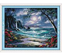 yeesam Art Nouveau point de croix broderie - la mer la lune 14 ct 43 x 34 cm DIY broderie kit point de croix Blanc Toile - coudre à la main Noël Cadeaux Cross Stitch Kit
