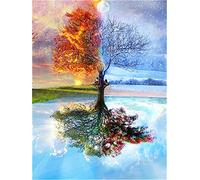 YEESAM ART Peinture Numero Arbre des Quatre Saisons, Bricolage Peinture par Numero 40x50 cm Acrylique Decoration Murale