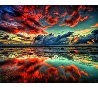 YEESAM ART Peinture Numero Nuages de ciel Rouge, Bricolage Peinture par Numero 40x50 cm Acrylique Decoration Murale