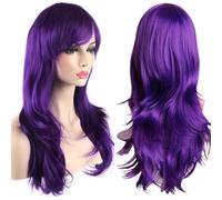 YEESHEDO 28" 70 cm Pourpre Cosplay Bouclé Perruque Femme, Longue Ondulée Synthétique Cheveux Cosplay Wig Anime Parti Halloween Perruques