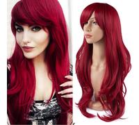 YEESHEDO 28" 70 cm Vin rouge Cosplay Bouclé Perruque Femme, Longue Ondulée Synthétique Cheveux Cosplay Wig Anime Parti Halloween Perruques