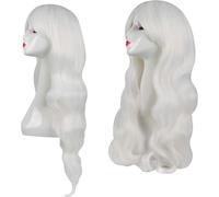 YEESHEDO 32" 80 cm Blanc Cosplay Bouclé Perruque Femme, Longue Ondulée Synthétique Cheveux Cosplay Wig Anime Parti Halloween Perruques