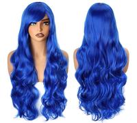 YEESHEDO 32" 80 cm Bleu royal Cosplay Bouclé Perruque Femme, Longue Ondulée Synthétique Cheveux Cosplay Wig Anime Parti Halloween Perruques