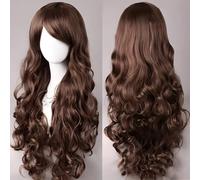 YEESHEDO 32" 80 cm Brun foncé Cosplay Bouclé Perruque Femme, Longue Ondulée Synthétique Cheveux Cosplay Wig Anime Parti Halloween Perruques