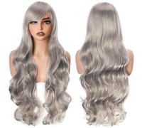 YEESHEDO 32" 80 cm Gris Cosplay Bouclé Perruque Femme, Longue Ondulée Synthétique Cheveux Cosplay Wig Anime Parti Halloween Perruques