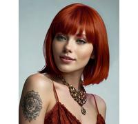 YEESHEDO Bob Perruques Rouge Gingembre Courtes pour Femmes avec Frange Soyeux Droite Résistant à la Chaleur Synthétique Coloré Cheveux Costume Cosplay Fête Halloween Usage Quotidien Wig 12"