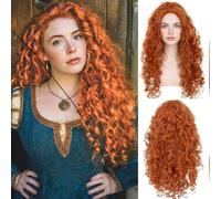 YEESHEDO Brave Merida Perruque longue à cheveux ondulés orange Cosplay Perruque rouge pour Halloween Costume de princesse