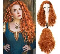 YEESHEDO Brave Merida Perruque longue bouclée orange pour cosplay, déguisement de princesse d'Halloween