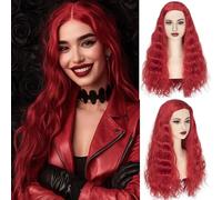 YEESHEDO Descendants - L'Ascension de la Perruque Rouge Perruque longue et bou rouge pour femmes Cosplay Halloween Costume animé Fête capillaire