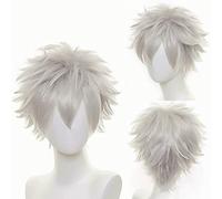 YEESHEDO Gris argenté Unisexe Perruque courte bob anime cosplay perruques, Cheveux lisses naturels moelleux pour costume de fête déguisement pour Femmes Hommes Garçons Filles