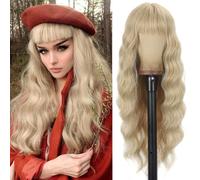 YEESHEDO Longue Bouclé Blond Perruque pour Femme, Naturelle Blonde Synthétique Perruques Cheveux avec Frange pour Fête Cosplay Party ou Quotidien 30 pouces