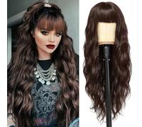 YEESHEDO Longue Bouclé Marron Foncé Perruque avec Frange pour Femme, Synthétique Cheveux Brésilien Naturelle Perruques pour Fête Cosplay Party Quotidien Dark Brown Wig 30 pouces (4#)