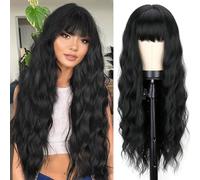 YEESHEDO Longue Bouclé Noire Perruque pour Femme, Noir Synthétique Brésilien Naturelle Perruques Cheveux avec Frange pour Fête Cosplay Party ou Quotidien 30 pouces