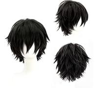 YEESHEDO Noir Unisexe Perruque courte bob anime cosplay perruques, Cheveux lisses naturels moelleux pour costume de fête déguisement pour Femmes Hommes Garçons Filles