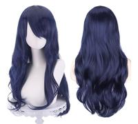 YEESHEDO Perruque longue de 70 cm en argent blanc ondulée et bouclée, pastel, perruque complète pour femmes et filles, gris clair, pour costume, cosplay, fête, Halloween (bleu foncé)