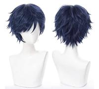 YEESHEDO Perruque unisexe bleu marine court Bob Anime Cosplay pleine couche naturelle cheveux raides duveteux fête costumée (bleu foncé)