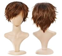 YEESHEDO Unisexe Perruque courte bob anime cosplay perruques, Cheveux lisses naturels moelleux pour costume de fête déguisement pour Femmes Hommes Garçons Filles (Brune avec racine foncée)