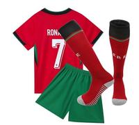 YEESON Maillot de football pour enfant #7, maillot de football extérieur Portugal bleu avec haut + short + chaussettes, Rouge, 7-8 Years