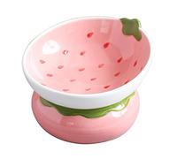 Yeexoxow Gamelle Haute inclinée en céramique, Anti-vomissements, Protection de la Colonne vertébrale, idéal pour Chatons, Chats à Face Plate et d’intérieur, en Forme de Fraise, Rose