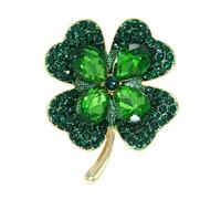 Yeeyeow Épinglette trèfle à 4 feuilles, accessoires de la Saint-Patrick, épingles trèfle en cristal strass, souvenir irlandais, broche symbole porte-bonheur, Moyen, Strass Zinc, Pas de pierre