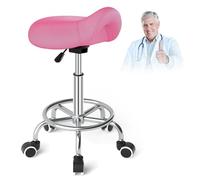 YEEZEE Tabouret de selle de cheval anti-mal de dos, tabouret ergonomique avec roues, tabouret esthétique réglable en hauteur de 46 à 59 cm, tabouret avec roues rembourrées (rose)