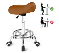 YEEZEE Tabouret Selle de Cheval Anti-Mal de Dos, Tabouret Ergonomique à Roulettes, Hauteur Adaptable de 46 à 59cm, Coussins Rembourrés (marron1)